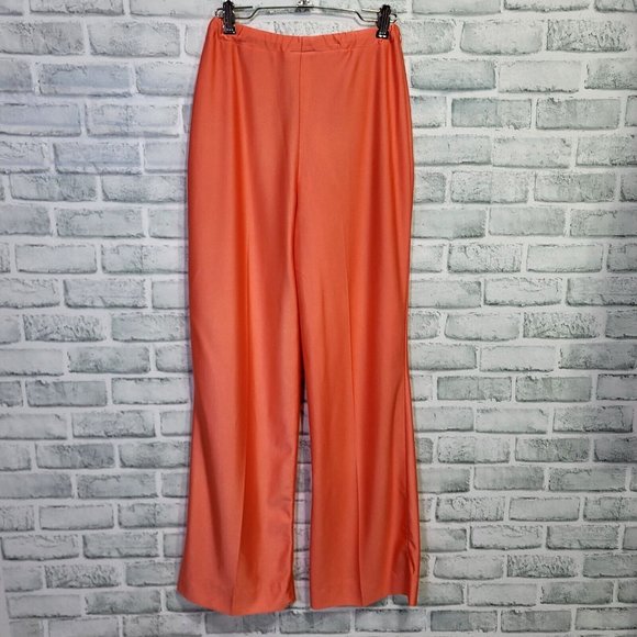 Vintage 70s Ship N Shore S Peach Polyester Disco High Waisted Flare Pants - Picture 2 of 4